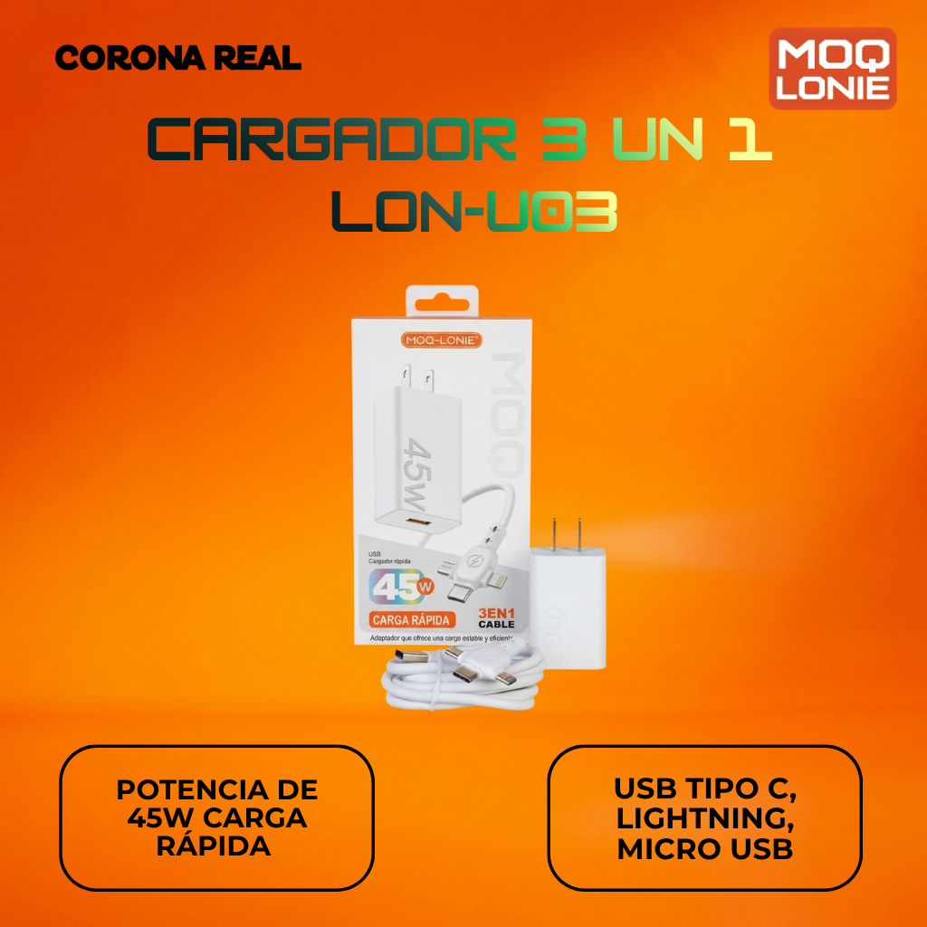 CARGADOR 3 UN 1 MOQ LONIE Ref: LON-U03