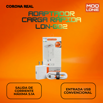 ADAPTADOR CARGA RÁPIDA MOQ LONIE Ref: LON-002