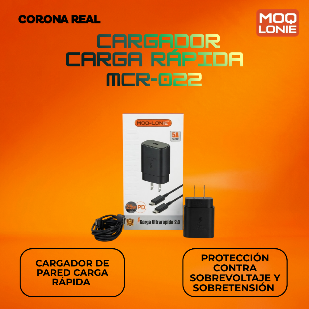 CARGADOR CARGA RÁPIDA MOQ LONIE Ref: MCR-022
