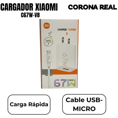 CARGADOR XIAOMI USB-MICRO Ref: C67W-V8